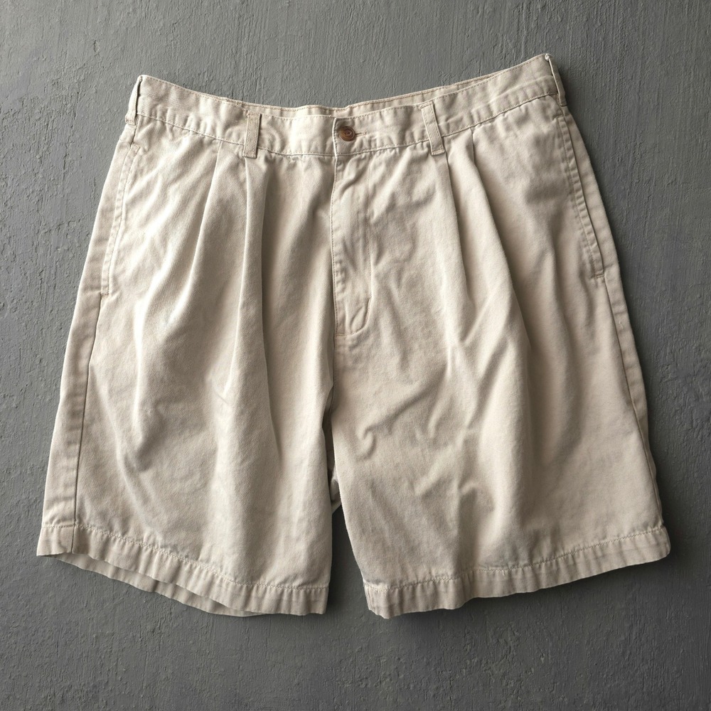 Vintage 90s Chaps Ralph Lauren Beige Chino Shorts 36 Pleated Cotton